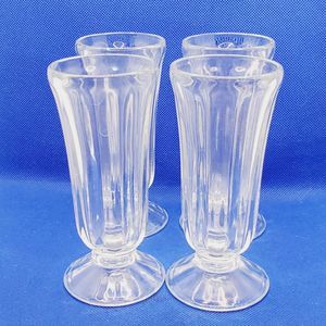 Set 4 Soda Shop Ice Cream Parfait Glasses 1970s Clear Heavy Glass Diner Sundae